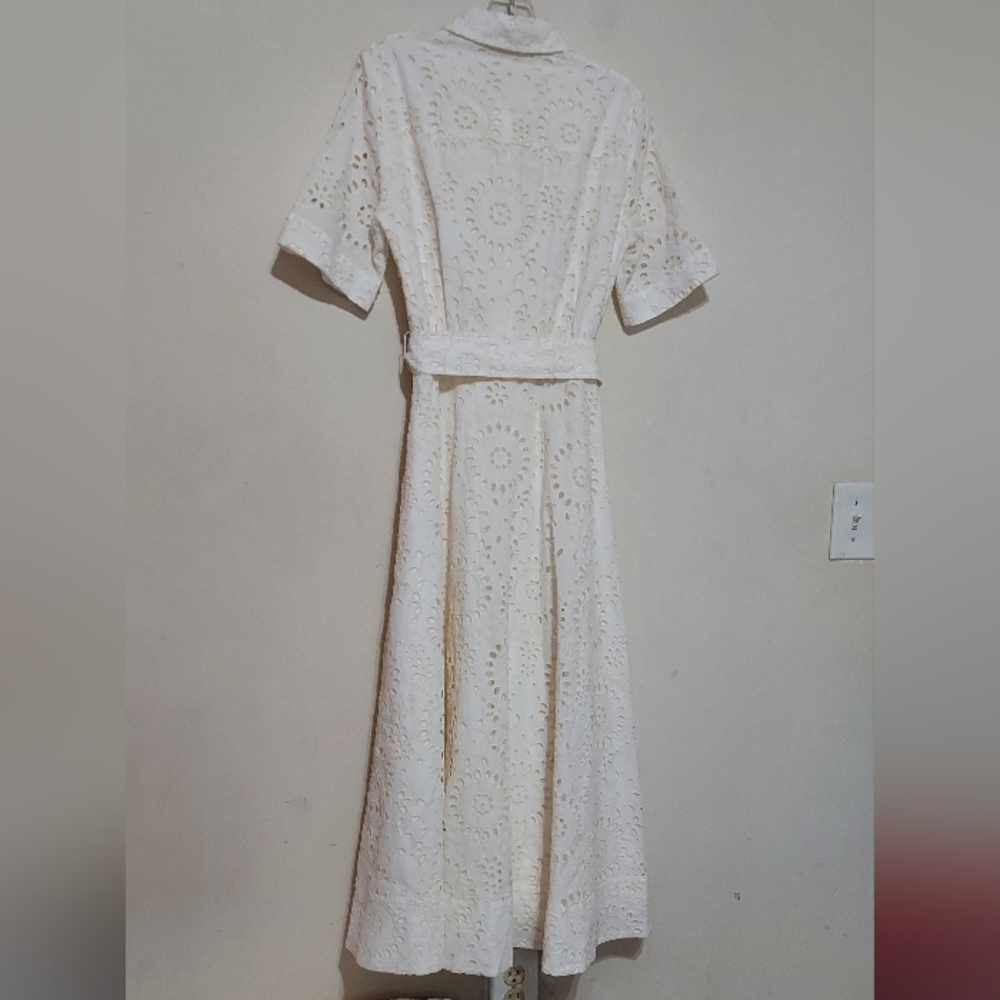 Zara Zw Collection Embroidered Cream Lace Midi Dress Sz-M - Picture 12 of 16